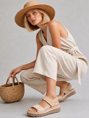 Mephisto Dominica Light Taupe Leather Platform Sandals $299 EU 36 US 6-6.5 S4093